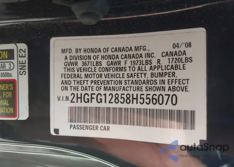 2008 Honda Civic Ex из США, поврежденный, VIN 2HGFG12858H556070